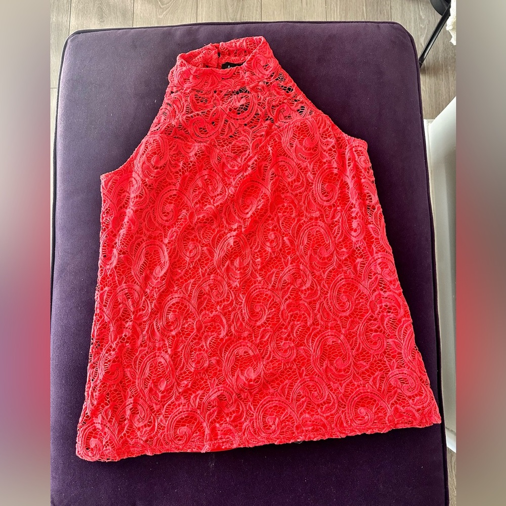 Orange Sleeveless Lacy Overlay Top